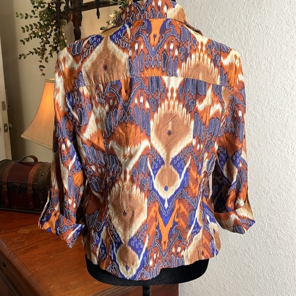 Ruby Rd. | Southwest Print Button Down Artsy Tab Sleeve Burnout Top | Size 12 P - Picture 3 of 11